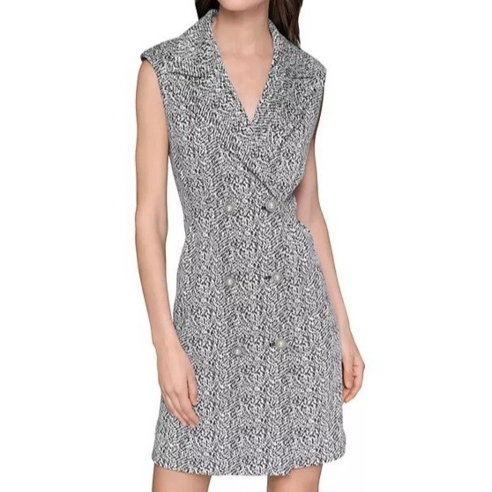Karl Lagerfeld Paris Abstract Jaquard Knit Button Sleeveless Dress Womens 14 NWT